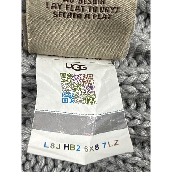 UGG Chunky Knit Textured Cardigan Wool Blend Scarf Grey - Picture 6 of 7